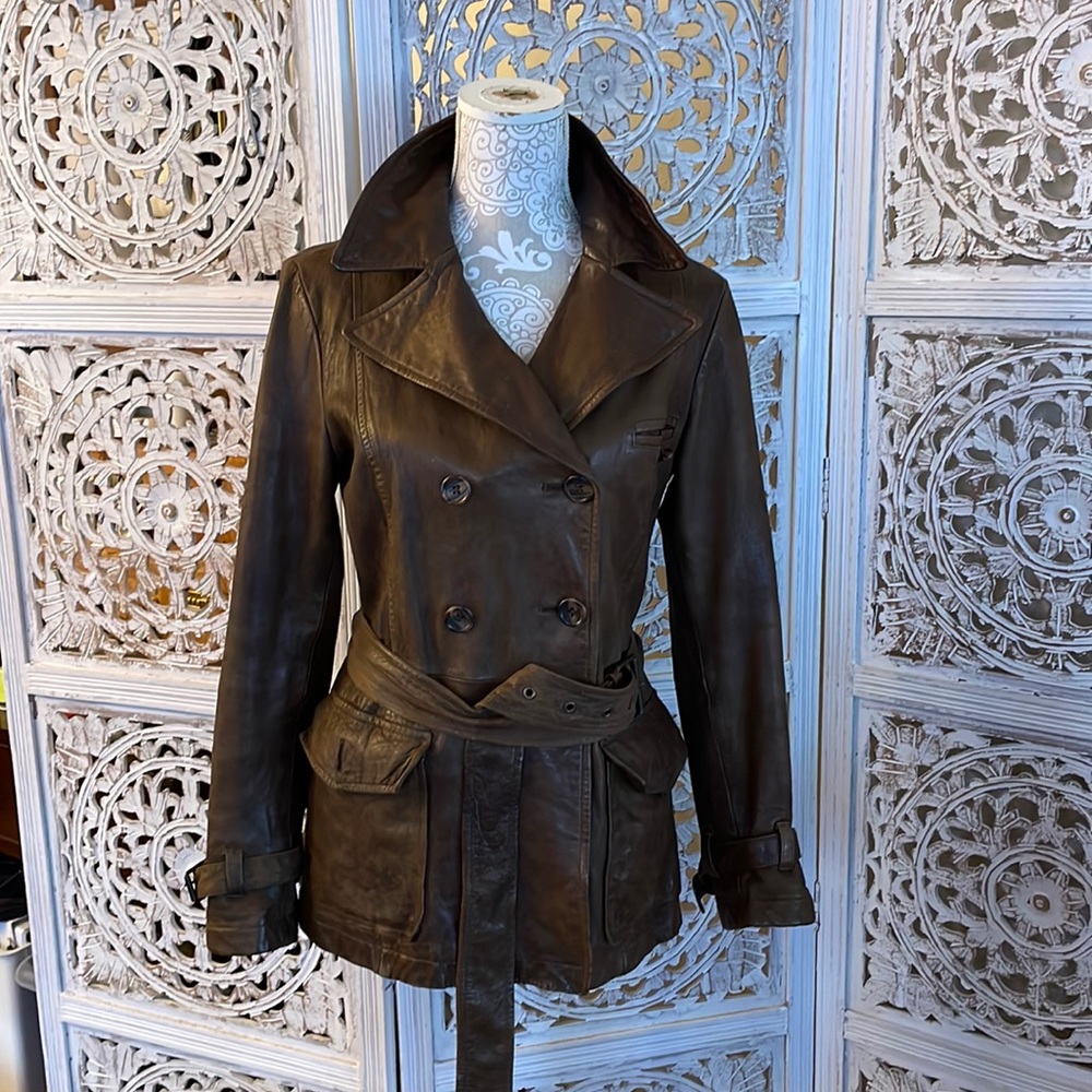 Banana Republic Soft Double Breasted Tie Waist Leather Jacket Size Medium
